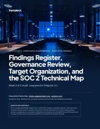 First page of Findings Register, Governance Review, Target Organization, and the SOC 2 Technical Map: sample engagement report, 35 pages, PDF